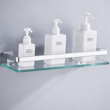 1 Étagère murale Verre trempé 8mm Aluminium antirouille 25cm Support salle de bain (1/5)
