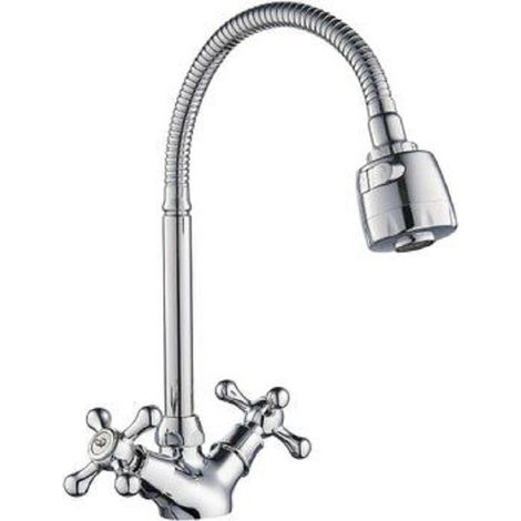 Trade Shop Traesio - Miscelatore Rubinetto Flessibile Manopole Croce Cucina Lavello Ottone Roma 69408 - (1/2)