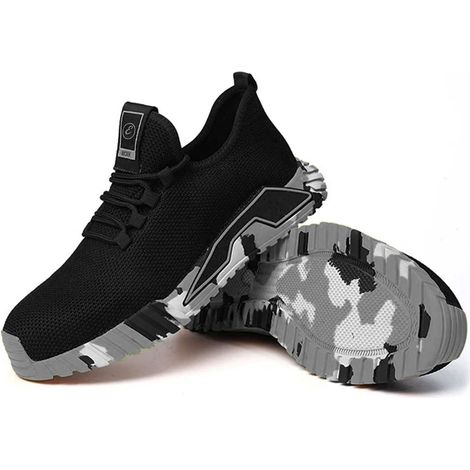 Scarpe Antinfortunistiche da Lavoro Cantiere Leggere Comode Traspiranti Sicurezza Antiscivolo Puntale in Acciaio con Protezione Antiperforazione Certificazione CE (Nero e Arancio, 46) - Misura: 44 - C (1/5)