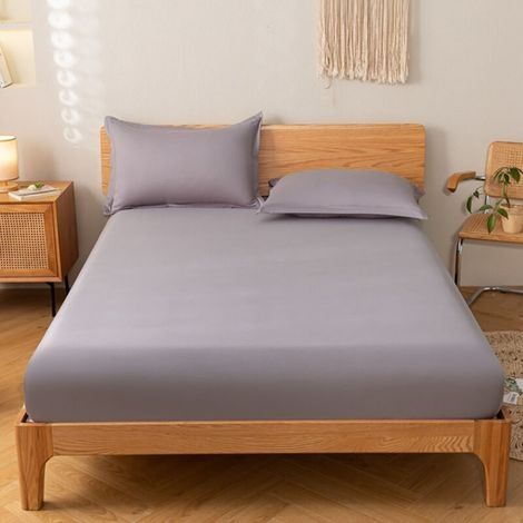 Draps Housse Coton 150x190 cm Gris - Lot de 1, Matière Douce et Élastique, Adaptation Parfaite au Matelas- (1/5)