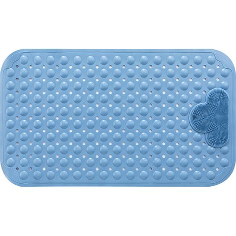 Tapis de douche antidérapant bleu 80 x 50 cm avec ventouses, massage confortable, lavable en machine -