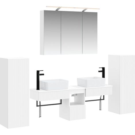 Bathroom Furniture Set 6 pcs White Engineered Wood and Glass vidaXL (1/5)
