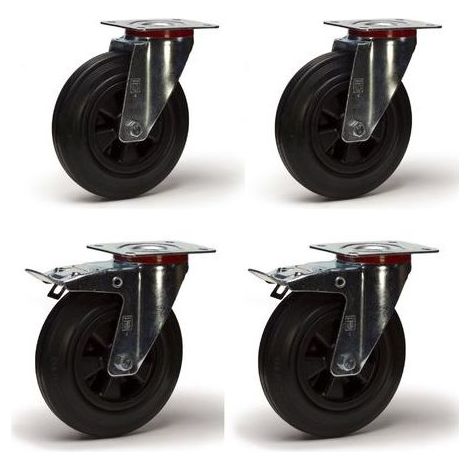 4 Roulettes pivotantes avec frein 50mm en Caoutchouc Castor Roues pour Meubles avec Capacité de 400kg, Roulette Sans Traces au Sol pour Charge Lourde - Roue en Caoutchouc pour Chariot,Noir (1/5)
