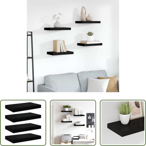 Étagère murale noir - Étagères murales flottantes 4 pcs noir 40x23x3,8 cm MDF (1/5)