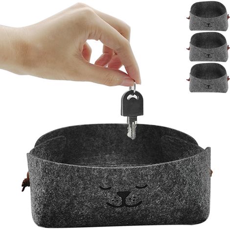 Lot de 3 paniers de rangement en feutre, boîte de rangement de bureau pliable, organisateur pour pièces de monnaie, clés, en-cas, télécommande, téléphone (gris) (1/5)