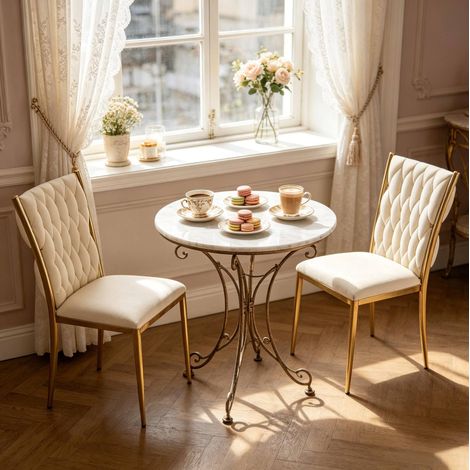 MEUBLIV Set di 2 sedie da pranzo in velluto bianco crema e oro, schienale alto (1/5)