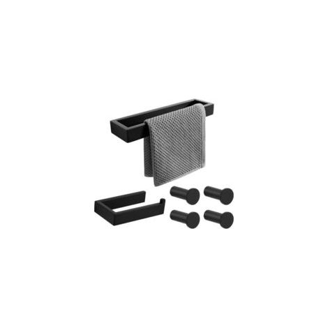 6-teiliges Badezimmer-Accessoire-Set: 26 cm Handtuchhalter, 15 cm Toilettenpapierhalter und 4 Wandhaken, Mattschwarz, Edelstahl SUS304, EGKN2210-260-SET-6-B-Crezuo
