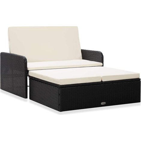 2-tlg. Garten-Lounge-Set mit Auflagen Poly Rattan Schwarz