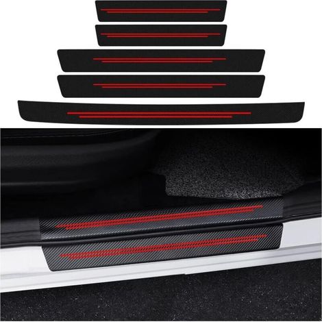 5 Pièces Autocollants De Protection En Fibre De Carbone, Protection Seuil Porte Voiture, Carbone Fibre Film Protecteur Seuil Porte Voiture Accessoires Auto Universel(Rouge) (1/5)