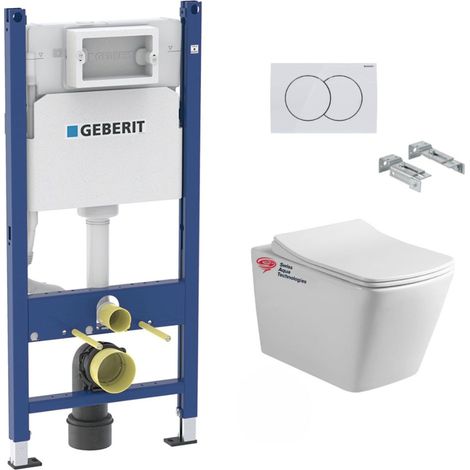 Pack WC bati-support Geberit + WC sans bride Swiss Aqua Technologies + plaque (SINFIGEB3)