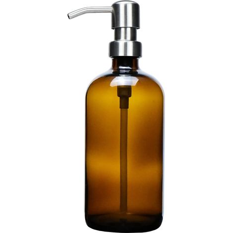 Distributeur en verre ambré épais 500 ml avec pompe inox, pour savon liquide, décoration salle de bain ou cuisine