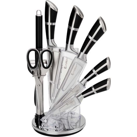 Juego de 9 cuchillos de cocina en un soporte con afilador y tijeras E-6262 (1/5)