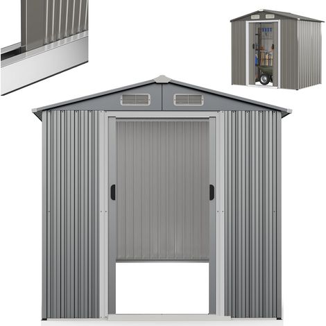 Abri de Jardin en Métal 3,6M3-2,2M2 avec Double Porte Coulissante Toit en Appentis et Volets, Cabane à Outils en Tôle d'acier Galvanisée 182X129X186CM pour Poubelles Vélos Outils (1/5)