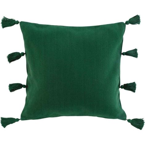 Coussin Déco à Pompons "Tasselina" 45x45cm Vert (1/2)