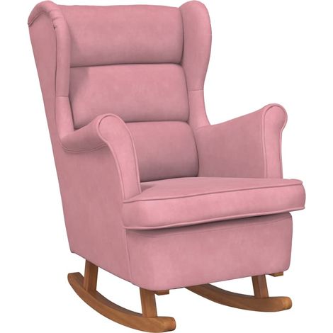 Maison Exclusive - Schaukelstuhl Ohrensessel Rosa Samt und Massiv