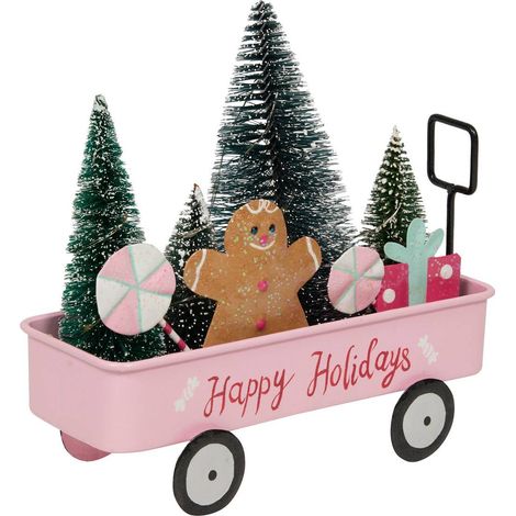 Carrello in metallo rosa led 18cm - Feeric lights & christmas
