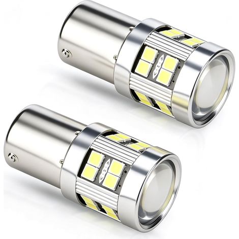 2pcs 1156 Ba15s P21w LED Bulbs 5W Waterproof 12V-24V 7500K Super Bright White Lighting Aluminium Design Easy Installation for Rear Lights, Backup Lights, Truck, Boat, Camper (1/5)