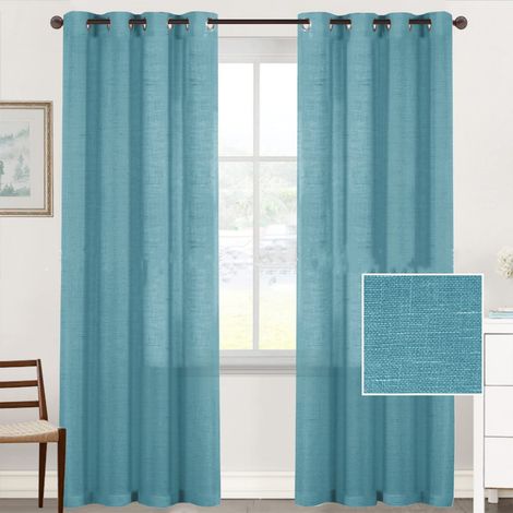 Bleu Rideaux Filet Semi-Transparents à Œillets 2 Pièces 132x213 cm, Sans Tringle, pour Salon Balcon Chambre Salle de Bain (1/5)