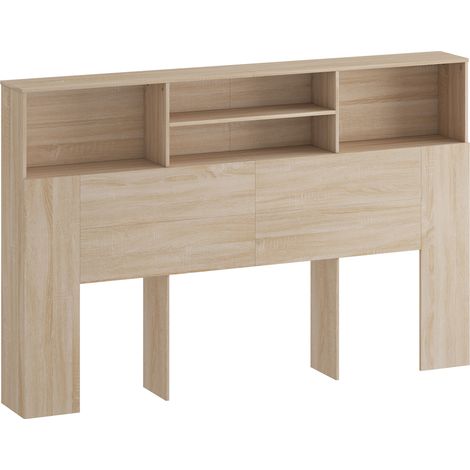 Tête de lit avec étagères, meuble de chevet 4 niches ouvertes, 160 x 20,2 x 108,2 cm, bois massif naturel (1/5)