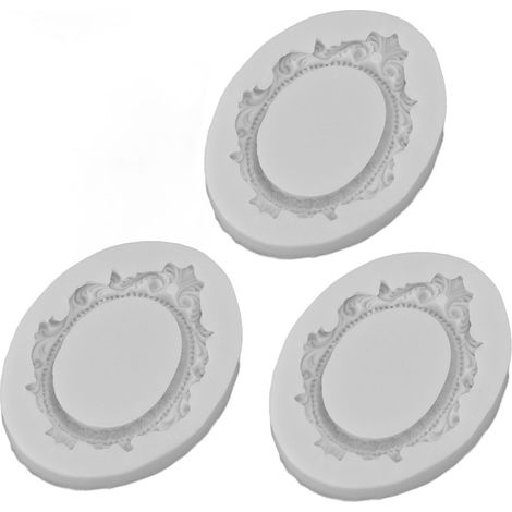 Lot de 3 moules à gâteaux en silicone style européen vintage dentelle, cadre photo, moule à fondant gris (1/5)