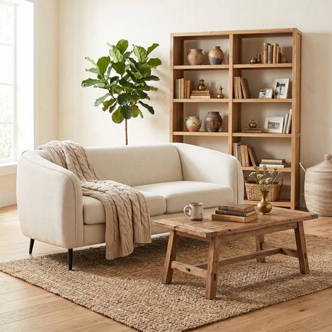 Canapé 2 places en velours, canapé de salon moderne 160 cm, assise large rembourrée, coussin épais à ressorts, beige (1/5)