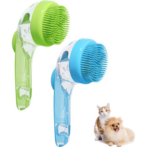 Brosse de bain pour animaux – Lot de 2 brosses 2 en 1 pour chiens et chats avec distributeur de savon – Accessoire de toilettage pour poils longs et courts (1/5)