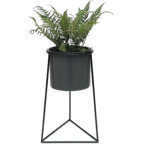 DanDiBo Blumenhocker mit Topf Metall Schwarz L 45 cm Blumenständer 96052 Blumensäule Modern Pflanzenständer Pflanzenhocker