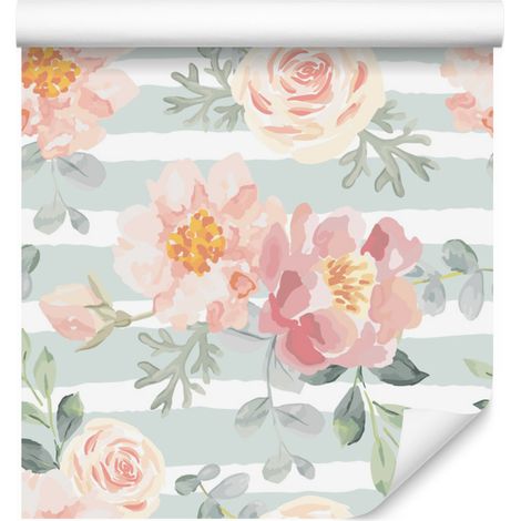 Papier peint fleuri à motifs de roses et pivoines pastel pour salon et chambre, 50 x 1000 cm (1/5)