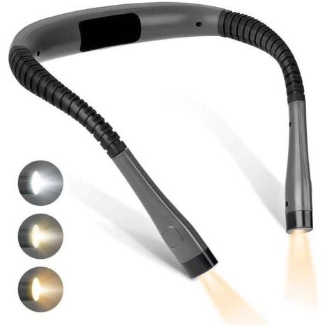 Wiederaufladbare Leselampe – 3 Lichtfarben – 6 Helligkeitsstufen – Ergonomisches Design für freihändiges Lesen – Akkulaufzeit bis zu 80 Stunden