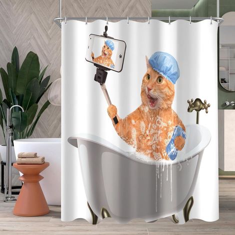 Duschvorhang 120x200 Polyester Waschbar Cat Selfies 120 x 200 cm (1/5)