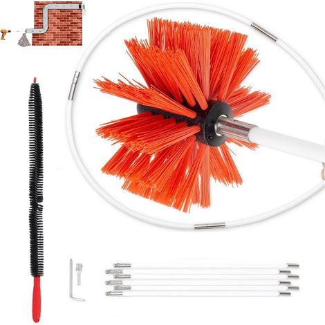 Kit Brosse de Cheminée, Outil Nettoyage pour Cheminées Brosse Kit de Ramonage Ccontient 6 et 1 (100mm) Tête de kit de ramonage du Poêle à Granulés pour Poêle à Pellet (1/5)