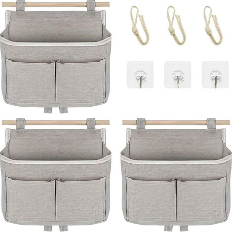 3 Pièces Rangement Suspendu Pliable Sac De Rangement Mural avec Poche et Crochets Rangement Porte à Suspendre Organisateur de Porte Pochette Murale pour Chambre Bureau Salle de Bain Cuisine(Gris)