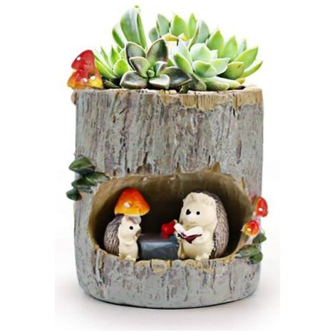 1 Stück Huking Mini Runde Tier Blumentöpfe Niedlicher Topf mit Drainage aus Kunstharz im Igel-Design Innen- oder Bürodekoration (Pflanzen nicht enthalten) (1/5)