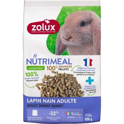 Granulés pour lapin nain adulte (6 mois et plus) sachet de 850 g - zolux (1/3)
