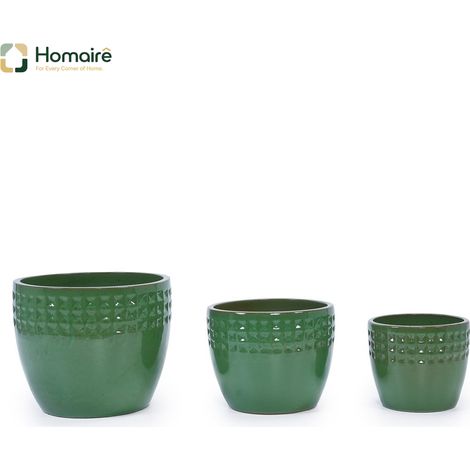 Pot en céramique avec finition verte antique brillante résistante aux intempéries pour usage intérieur extérieur (1/5)
