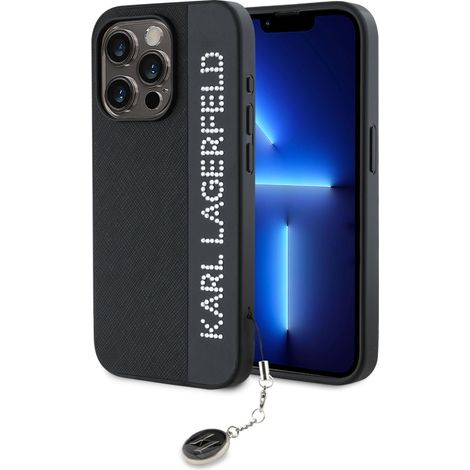 Karl Lagerfeld Saffiano Strasssteine Schwarze iPhone 15 Pro Hülle (1/5)