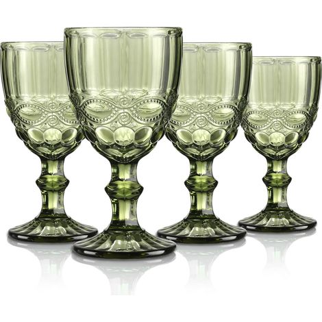 Vert Verres à Eau ou à Vin en Relief,Coloré Rétro Verres à Boire,Verres à Gobelets pour Jus Soda Cocktails,300 ml,Lot de 4,Lavable au lave-Vaisselle (1/5)