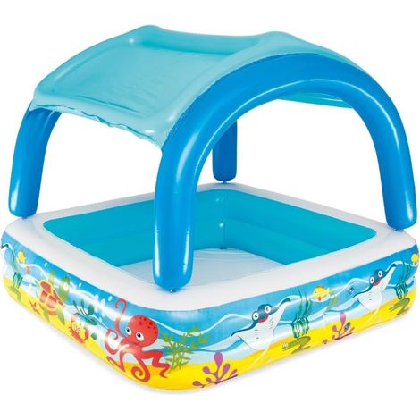 1 x Buntes aufblasbares Aquariumbecken 147 x 147 x 122 cm, kinderfreundlich, quadratisch mit Dach, geeignet für Garten, Außenbereich, Balkon (1/5)