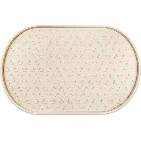 48 x 30 cm Tapis de gamelle en silicone pour chien et chat pour éviter les déversements, adapté aux gamelles d'eau et de nourriture, beige (1/5)