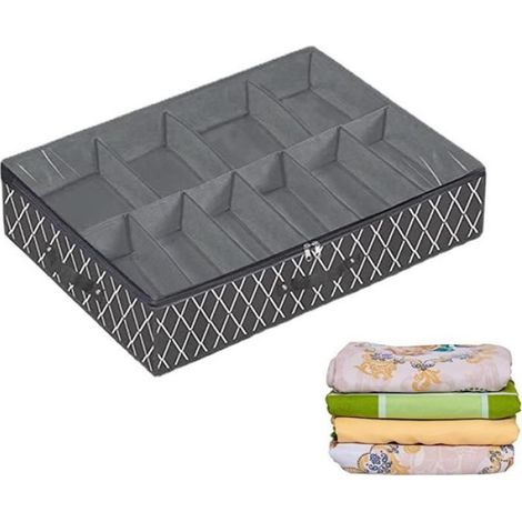 Rangement sous le lit - Non tissé - 75x60x15 cm - Capacité 65L - Poignées renforcées - Gris (1/4)