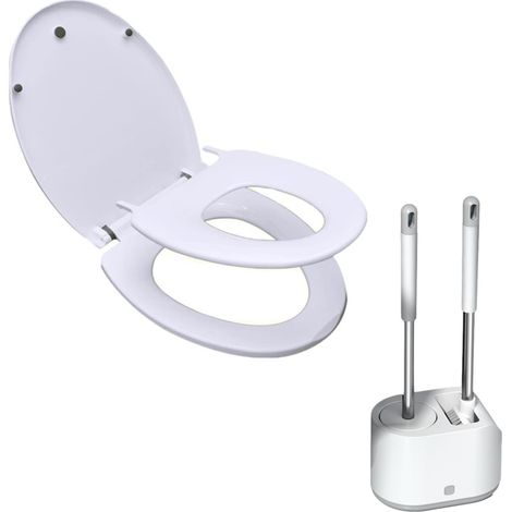Abattant de toilettes familial avec siège enfant, fermeture amortie et charnières réglables, et brosse de toilette incluse. (1/5)