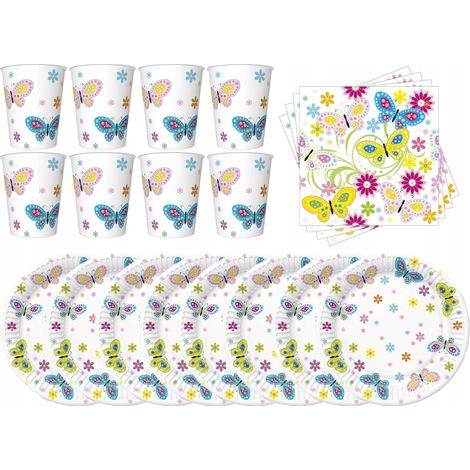 Set aus Tellern, Tassen, Servietten und Schmetterlingen (1/4)