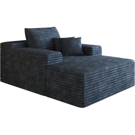 Canapé en velours côtelé bleu, chaise longue sans montage, assise profonde et mousse haute résilience, format 115 x 159 cm pour salon ou chambre - CHICFURN (1/5)
