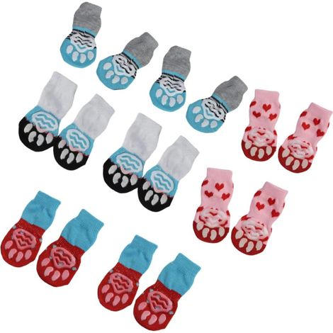 16-Piece Non-Slip Dog Socks, Cotton Pack, Winter and Comfortable Pet Socks for Injury Prevention and Licking Protection, Sizes S, Blue, Gray, Red (1/5)
