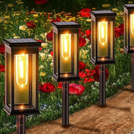 royaluxe -Lot de 6 lampes solaires d'extéri étanches pour allée de jardin, allée, trottoir, arrière-cour, pelouse, décoration de cour (blanc chaud) (1/5)