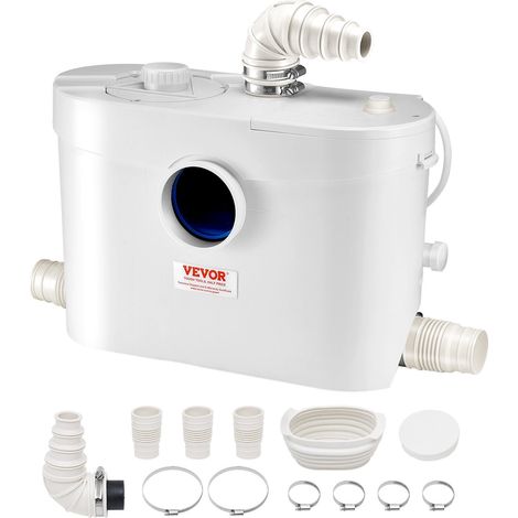 Pompe de Macération, 900 W, Pompe Macérateur Sanitaire 4 Entrées Eau, 180 L/min, Hauteur Refoulement 12 m, Élimination Eaux Usées pour Toilettes, Sous-sol, Douche, Évier, Buanderie, Baignoire (1/5)