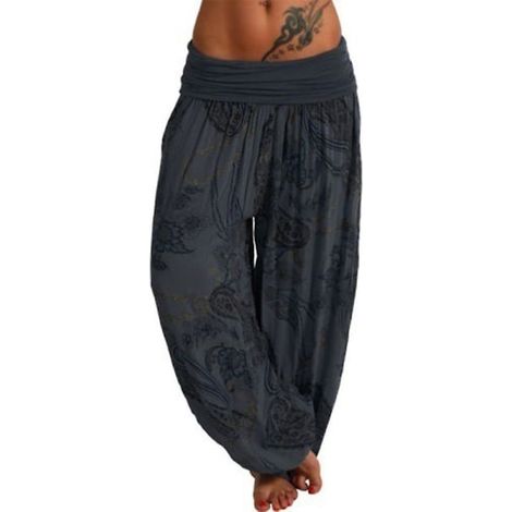 Pantalon de yoga ample bohème pour femme, gris foncé, taille S, pantalon fluide décontracté, tenue de sport douce, vêtement de détente souple, pantalon d'entraînement gris anthracite pour pilates et m (1/3)