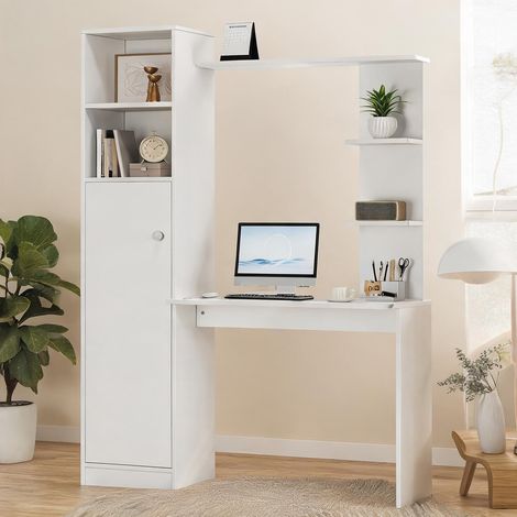 Bureau avec rangements blanc 123,5 x 45 x 168,5 cm MDF (1/5)