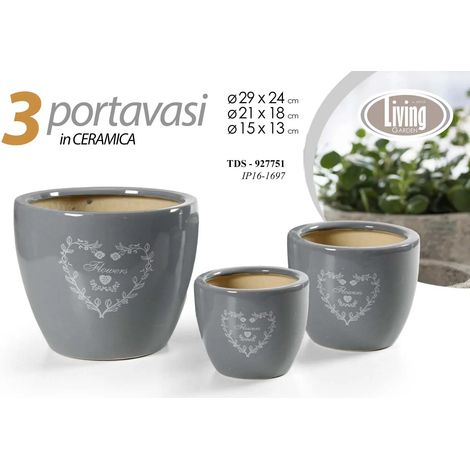 Set 3 portavasi in ceramica Ø29/21/15 cm