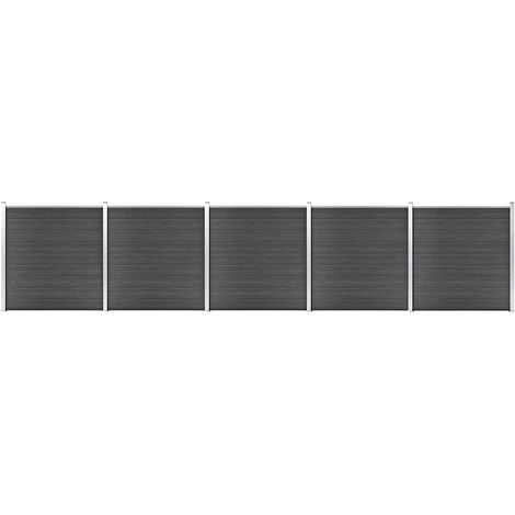 Ensemble de panneau de clôture WPC 872x186 cm Noir (1/5)